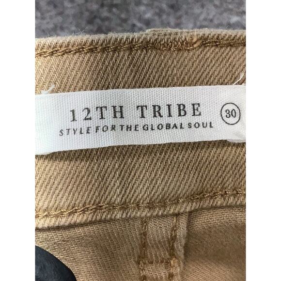 NWT 12th Tribe Tan White Western High Waist Cotton Straight Jeans 30 - Picture 4 of 6